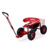 Rolling Garden Work Seat with Swivel Seat, Tool Tray & Pull Handle – Red