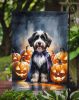 Bernedoodle Puppy Halloween Garden Flag Mailbox Decorative Yard Banner Outside Patio Artwork for Flower Beds, Garden Size, Multicolor