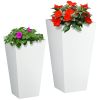 Tall Outdoor Planters with Drainage – Set of 2, White