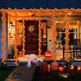 Pre-Lit Pumpkin & Maple Leaf Fall Garland – LED Thanksgiving String Lights (3-Pack) (size: 24 inch)