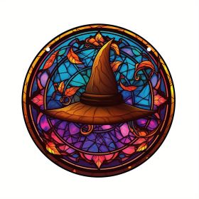 1pc Halloween Witch Stained Glass Suncatchers – Decorative Window Hanging (Model: YKL2307356D)