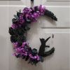 Mystical Moon Cat Halloween Wreath – Crescent Moon Door Décor