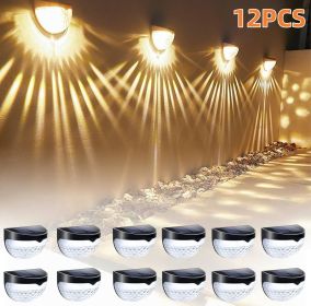 12/6 Solar fence lights, solar platform lights, solar wall lights, rechargeable solar cells, suitable for front porches, security lights (Quantity: 12PCS, Color: Warm colors)