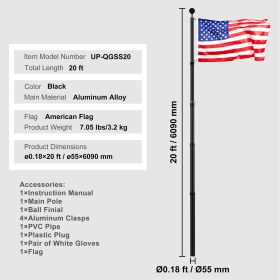20FT Telescoping Flag pole Kit, Heavy Duty Aluminum Alloy in Ground Flag Poles for Outside, 3 Display Modes Flagpole with 3x5 American Flag (Height: 20 ft, type: Telescopic)