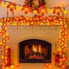 Pre-Lit Fall Garland LED String Lights – Maple Leaf or Pumpkin (3-Pack) (Style: Maple garland with pumpkin)