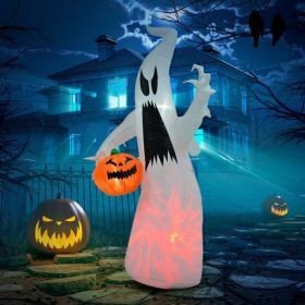 7-Foot Inflatable Halloween Ghost with LED Lights & Pumpkin – Outdoor Yard Decoration (Applicable for: Halloween Decoration)