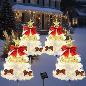 Solar Christmas Tree Pathway Lights – 4-Pack Outdoor LED Holiday Decorations (Color: White Tree)