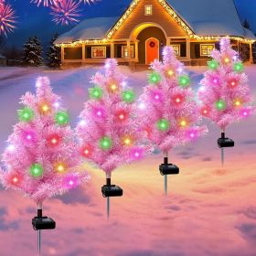 Solar Garden Stake Lights | Christmas Trees, Roses, Lilies & Sunflowers (Color: 4pcs Christmas trees-Pink)
