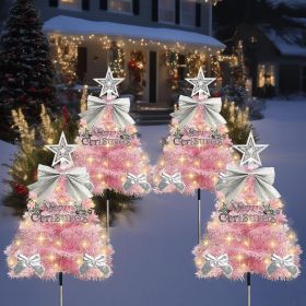Solar Christmas Tree Pathway Lights – 4-Pack Outdoor LED Holiday Decorations (Color: Pink Tree)