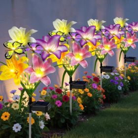 Solar Garden Stake Lights | Christmas Trees, Roses, Lilies & Sunflowers (Color: 4 pcs Lilies)