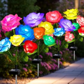 Solar Garden Stake Lights | Christmas Trees, Roses, Lilies & Sunflowers (Color: 4 pcs 7-Color Rose)