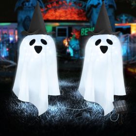 Solar Halloween Pumpkin Stake Lights | Set of 4 LED Jack-o'-Lantern Pathway Lights (Color: Cool White-Ghost 2pcs)
