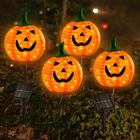 Solar Halloween Pumpkin Stake Lights | Set of 4 LED Jack-o'-Lantern Pathway Lights (Color: Warm White-Pumpkin  2pcs)