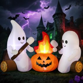 12FT Giant Halloween Ghost Inflatable | Rotating 3-Color Flame LED Yard Decoration (Color: Ghost Campfire)