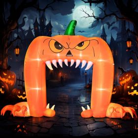 12FT Giant Halloween Ghost Inflatable | Rotating 3-Color Flame LED Yard Decoration (Color: Pumpkin Face Archway)
