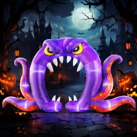 12FT Giant Halloween Ghost Inflatable | Rotating 3-Color Flame LED Yard Decoration (Color: Purple Octopus Archway)